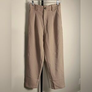 NWT Nectar Clothing Pants Pleated Straight Houndstooth Cream Black Rust Medium